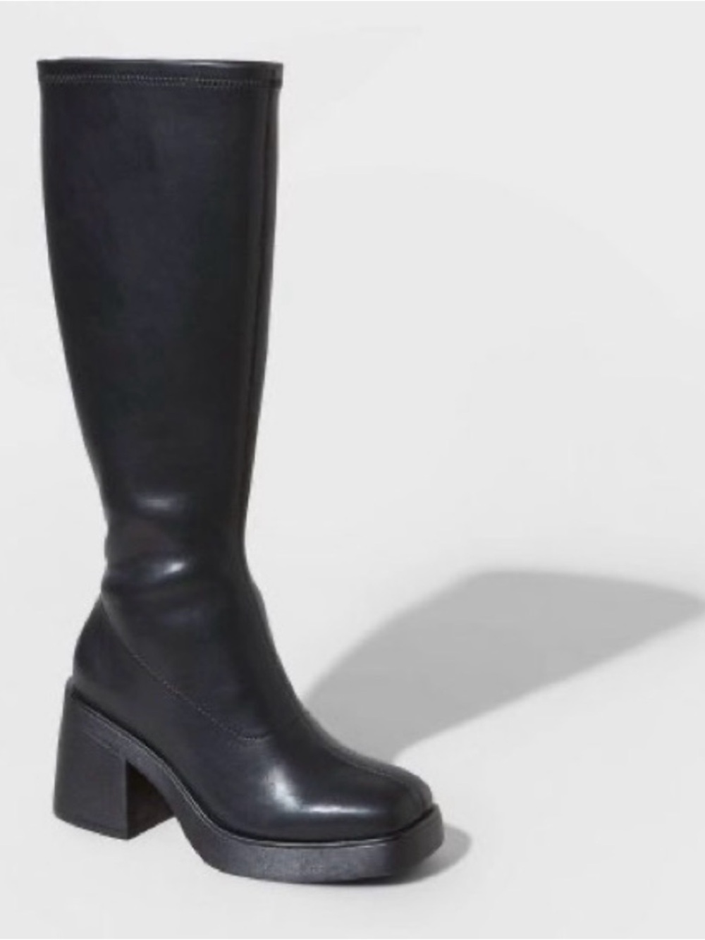 Black Knee-High Platform Heel Boots - Women